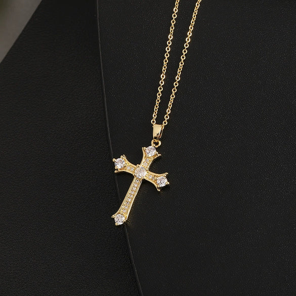 Retro Punk Cross Copper Geometric Pendant Necklace With Electroplating O Subchain For Unisex