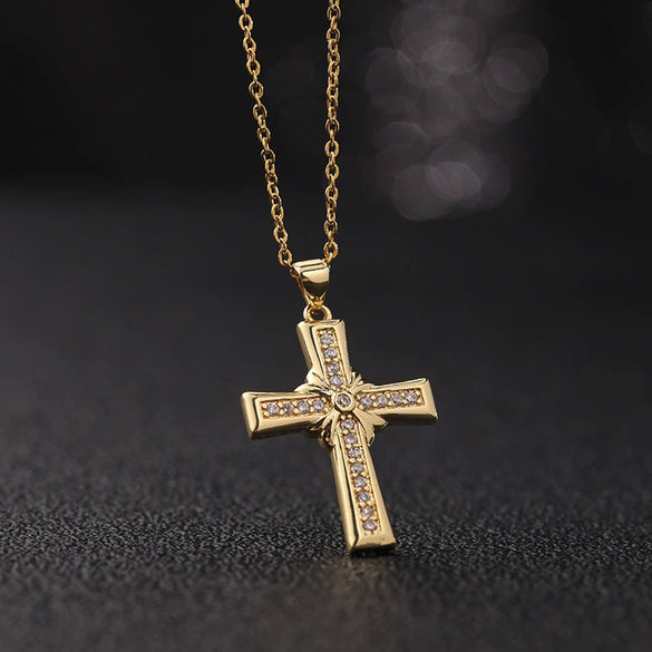 Retro Punk Cross Copper Geometric Pendant Necklace With Electroplating O Subchain For Unisex