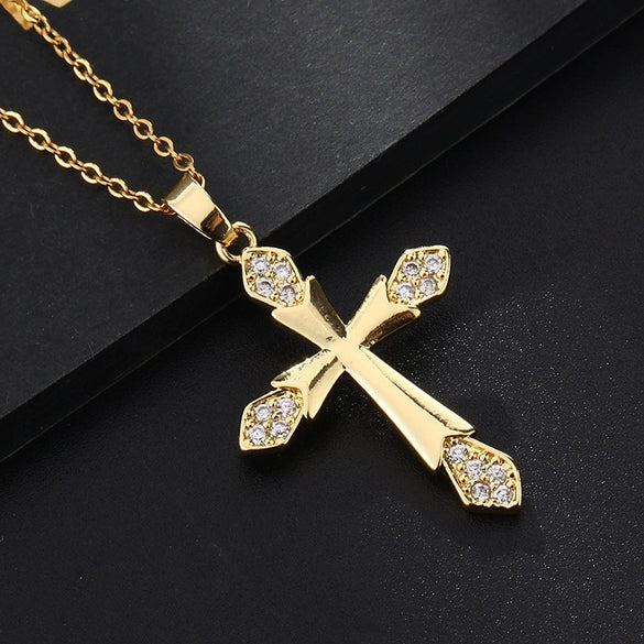 Retro Punk Cross Copper Geometric Pendant Necklace With Electroplating O Subchain For Unisex