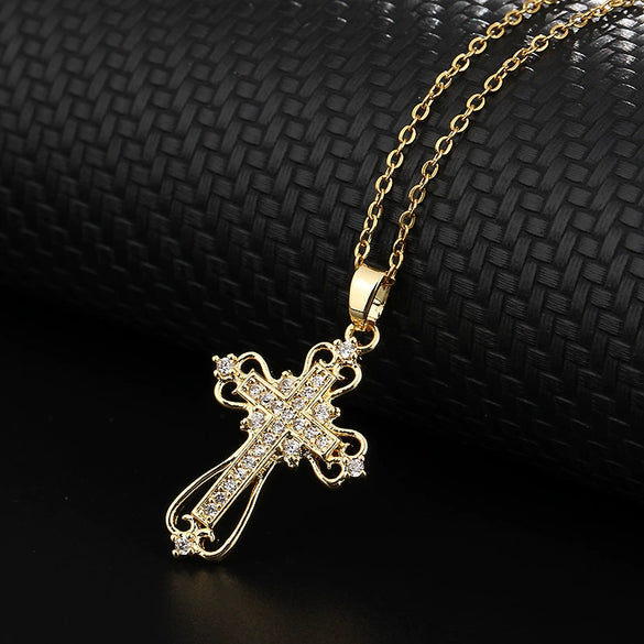 Retro Punk Cross Copper Geometric Pendant Necklace With Electroplating O Subchain For Unisex