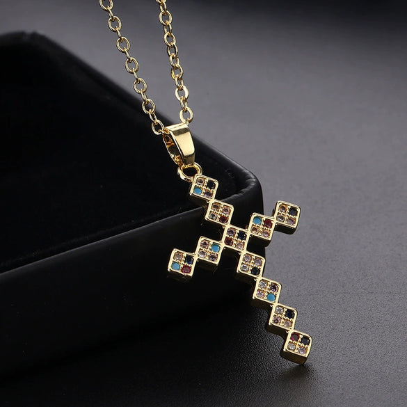 Retro Punk Cross Copper Geometric Pendant Necklace With Electroplating O Subchain For Unisex
