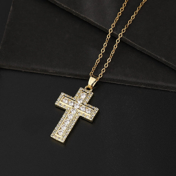 Retro Punk Cross Copper Geometric Pendant Necklace With Electroplating O Subchain For Unisex