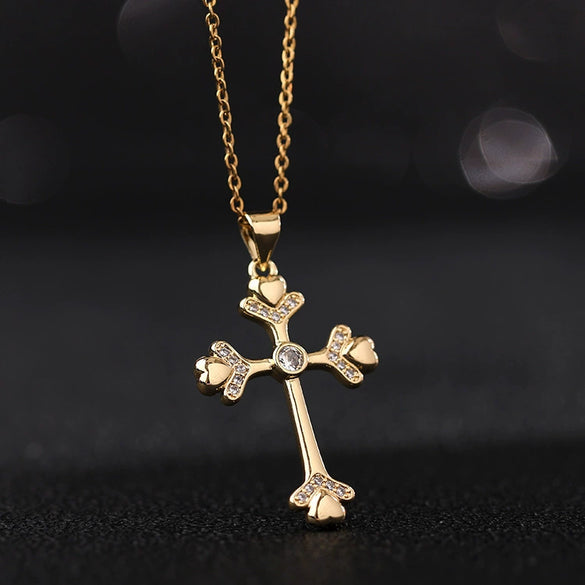 Retro Punk Cross Copper Geometric Pendant Necklace With Electroplating O Subchain For Unisex