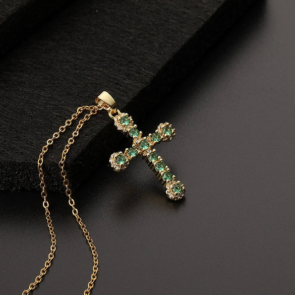 Retro Punk Cross Copper Geometric Pendant Necklace With Electroplating O Subchain For Unisex