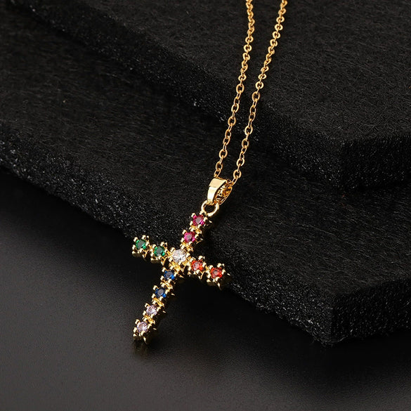 Retro Punk Cross Copper Geometric Pendant Necklace With Electroplating O Subchain For Unisex
