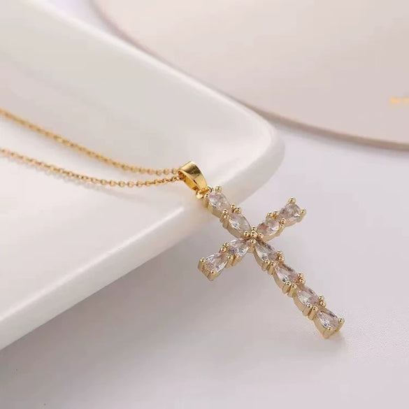 Retro Punk Cross Copper Geometric Pendant Necklace With Electroplating O Subchain For Unisex