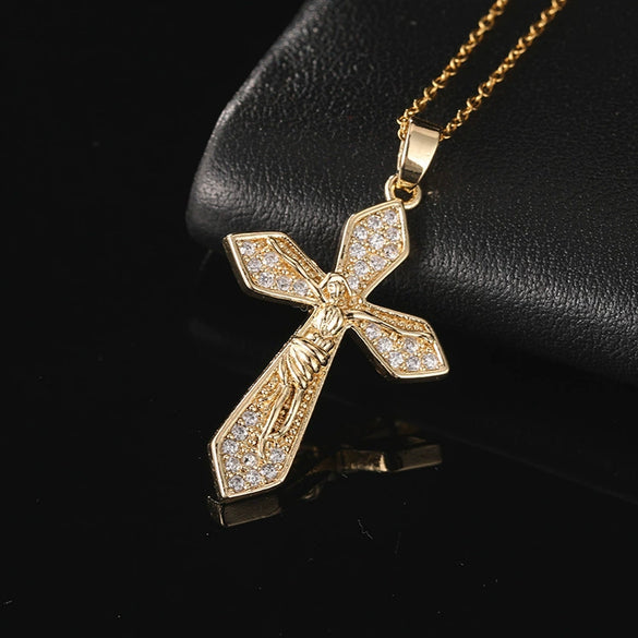 Retro Punk Cross Copper Geometric Pendant Necklace With Electroplating O Subchain For Unisex