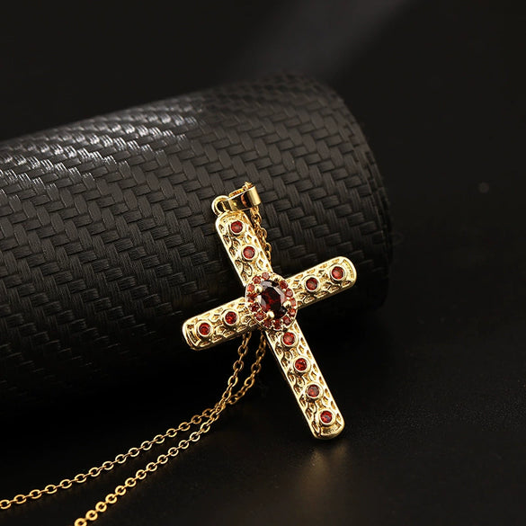 Retro Punk Cross Copper Geometric Pendant Necklace With Electroplating O Subchain For Unisex
