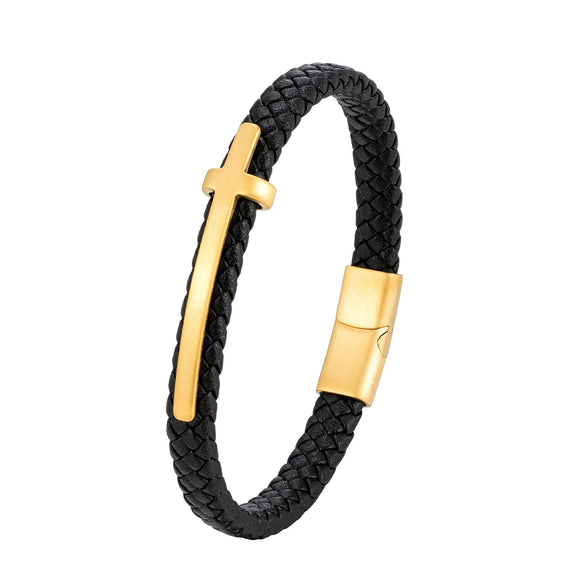 Retro Punk Geometric 316L Stainless Steel  Leather Men'S Wristband Men Cord & Leather Bracelets