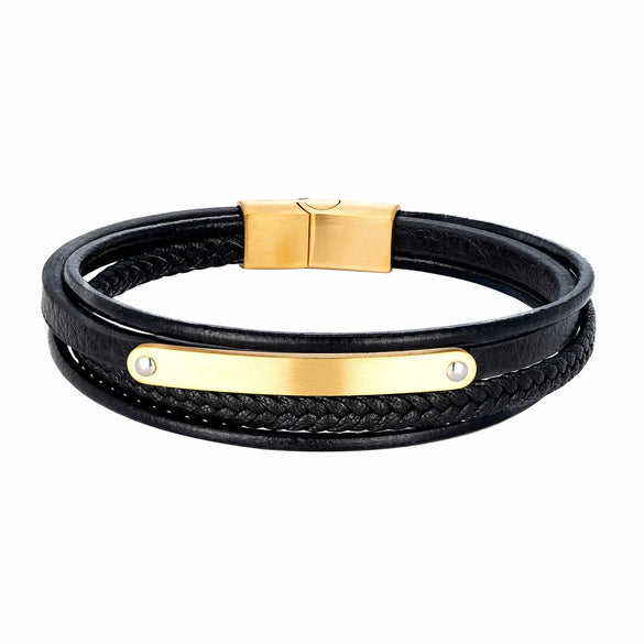 Retro Punk Geometric 316L Stainless Steel  Leather Plating Men'S Wristband Men Cord & Leather Bracelets