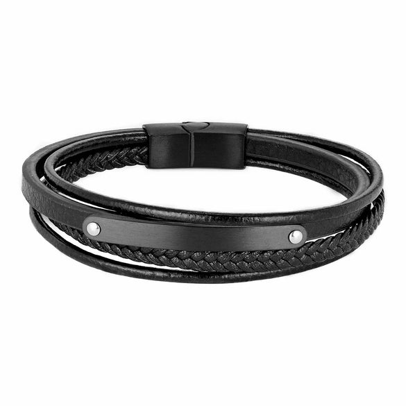 Retro Punk Geometric 316L Stainless Steel  Leather Plating Men'S Wristband Men Cord & Leather Bracelets