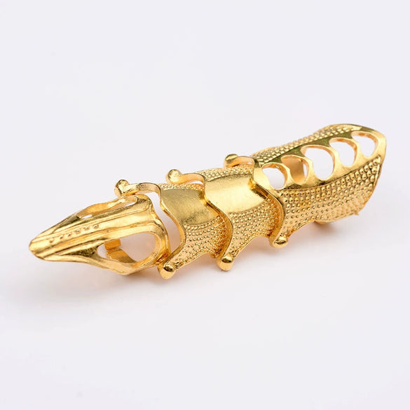 Retro Punk Geometric Alloy Long Joint Ring With Pointed Four Section Design Electroplated Unisex Fashion Jewelry