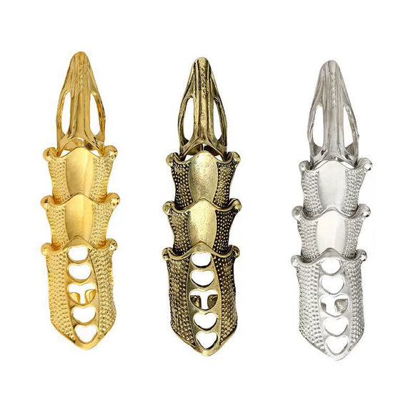 Retro Punk Geometric Alloy Long Joint Ring With Pointed Four Section Design Electroplated Unisex Fashion Jewelry