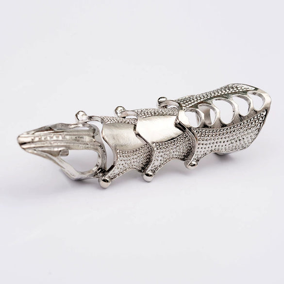 Retro Punk Geometric Alloy Long Joint Ring With Pointed Four Section Design Electroplated Unisex Fashion Jewelry