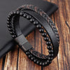 Retro Punk Geometric Pu Leather Natural Stone Beaded Knitting Men'S Bracelets