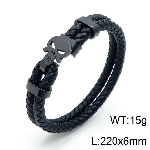 Retro Punk Geometric Pu Leather Titanium Steel Braid Men'S Bangle