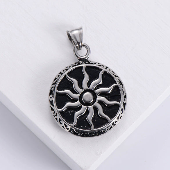Retro Punk Hip Hop Stainless Steel Sun God Sunflower Doll Pendant Men's Necklace With Electroplating