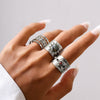 Retro Punk Metal Geometric Hollow Open Diamondencrusted Women's Ring