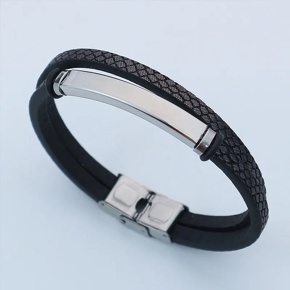 Retro Punk Solid Color 304 Stainless Steel Pu Leather Men'S Bangle Men Cord & Leather Bracelets