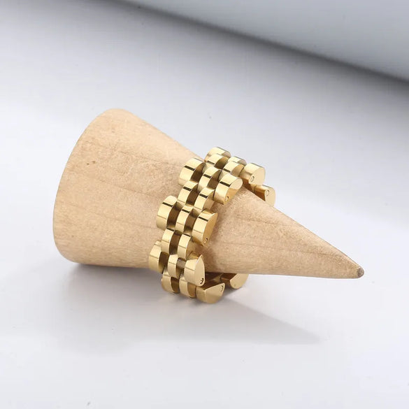 Retro Punk Solid Color Stainless Steel Polishing 18K Gold Plated Unisex Rings