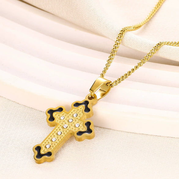 Retro Punk Style Stainless Steel Pendant Necklace With Geometric Pattern Inlaid With Zircon And Electroplated Unisex
