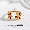 Retro Red Oil Drip Stainless Steel Ring For Women With Heart Flower Design Geometric Line Pattern And Electroplated Finish