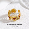 Retro Red Oil Drip Stainless Steel Ring For Women With Heart Flower Design Geometric Line Pattern And Electroplated Finish