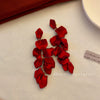 Retro Red Rose Petal Acrylic Earrings Flower Shape Festive Ear Studs