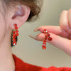 Retro Red Rose Petal Acrylic Earrings Flower Shape Festive Ear Studs