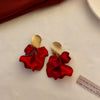 Retro Red Rose Petal Acrylic Earrings Flower Shape Festive Ear Studs