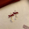 Retro Red Rose Petal Acrylic Earrings Flower Shape Festive Ear Studs