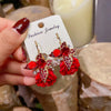 Retro Red Rose Petal Acrylic Earrings Flower Shape Festive Ear Studs