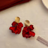 Retro Red Rose Petal Acrylic Earrings Flower Shape Festive Ear Studs
