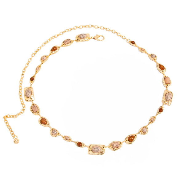 Retro Resin Gemstone Patchwork Waist Chain With Irregular Alloy Metal Edging And Lobster Clasp For Women
