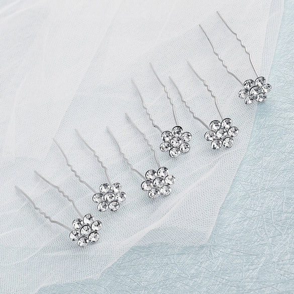 Retro Rhinestone Flower U Shaped Hairpin Elegant Bridal Hair Accessory For Women Fashion Daily Wear