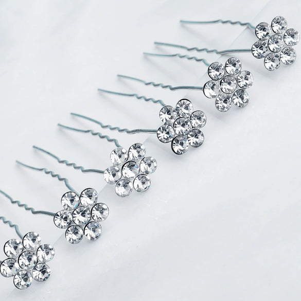 Retro Rhinestone Flower U Shaped Hairpin Elegant Bridal Hair Accessory For Women Fashion Daily Wear