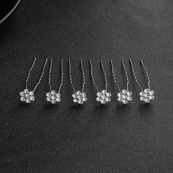 Retro Rhinestone Flower U Shaped Hairpin Elegant Bridal Hair Accessory For Women Fashion Daily Wear
