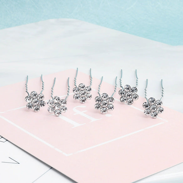Retro Rhinestone Flower U Shaped Hairpin Elegant Bridal Hair Accessory For Women Fashion Daily Wear
