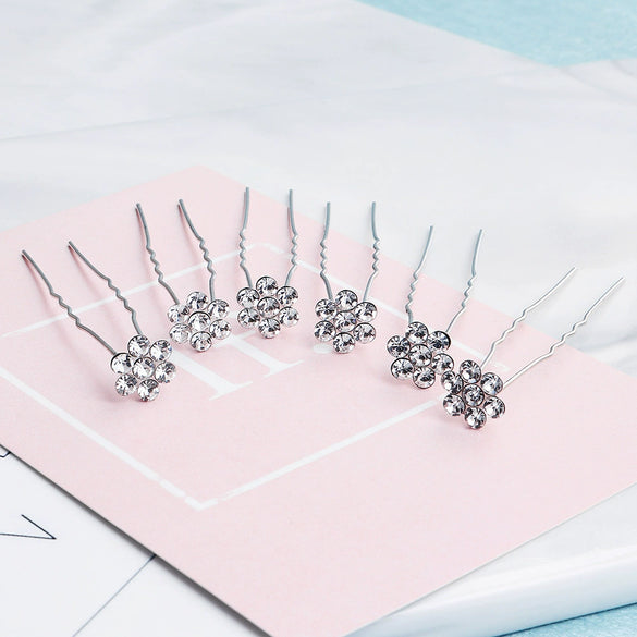 Retro Rhinestone Flower U Shaped Hairpin Elegant Bridal Hair Accessory For Women Fashion Daily Wear