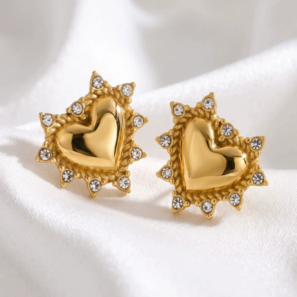 Retro Rhinestone Heart Stud Earrings Alloy Plated Heartshaped Earrings With Stainless Steel Posts For Women
