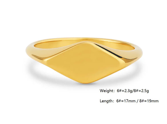 304 Stainless Steel 18K Gold Plated Retro Plating Rhombus Rings