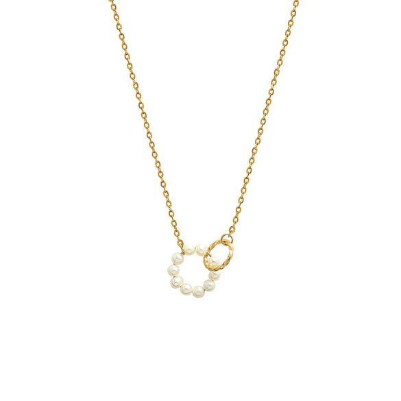 Retro Ring Freshwater Pearl Necklace Titanium Steel 18K Gold Plated Geometric Ochain