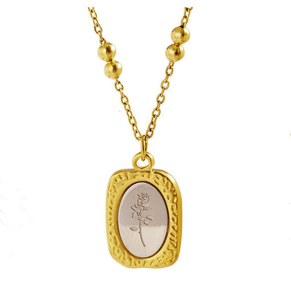 Retro Romantic Rose Flower Pendant Necklace For Women Gold Plated Titanium Steel Round Floral Collarbone Chain