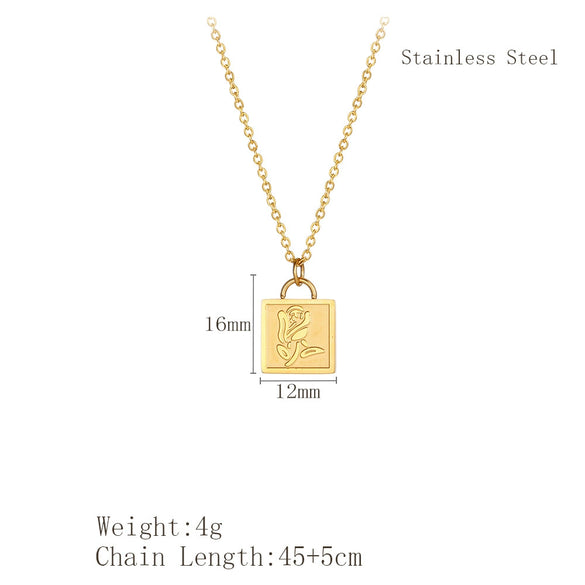 Retro Romantic Rose Flower Pendant Necklace For Women Gold Plated Titanium Steel Round Floral Collarbone Chain