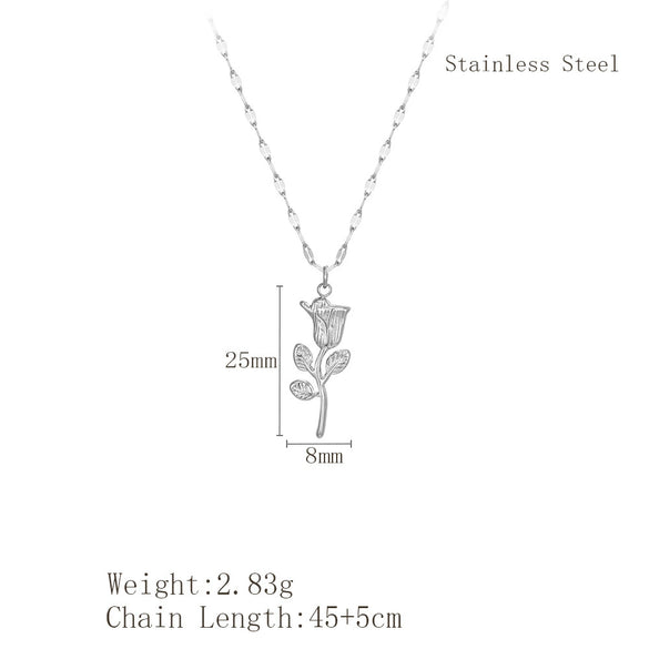 Retro Romantic Rose Flower Pendant Necklace For Women Gold Plated Titanium Steel Round Floral Collarbone Chain