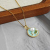 Retro Round Pearl Necklace For Women Titanium Steel And Copper With Enamel Leaf Design Electroplated O Word Chain