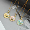 Retro Round Pearl Necklace For Women Titanium Steel And Copper With Enamel Leaf Design Electroplated O Word Chain