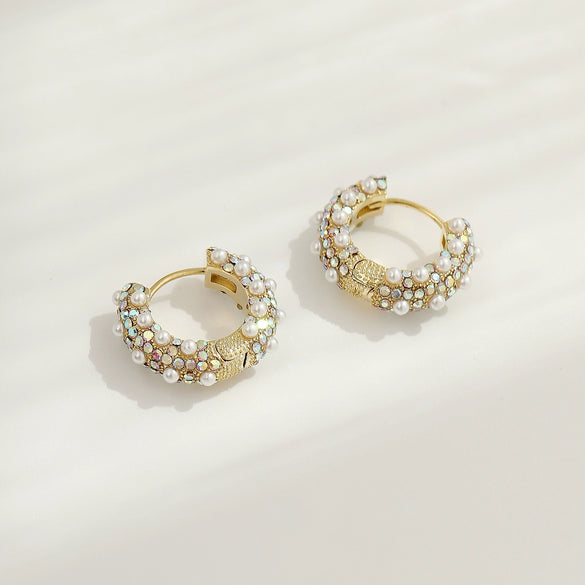 Retro Round Ring Ear Buckle Earrings With Diamond In Geometric Design Alloy Copper Material