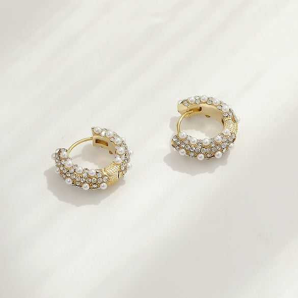 Retro Round Ring Ear Buckle Earrings With Diamond In Geometric Design Alloy Copper Material