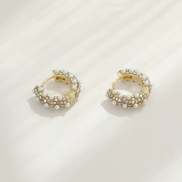 Retro Round Ring Ear Buckle Earrings With Diamond In Geometric Design Alloy Copper Material
